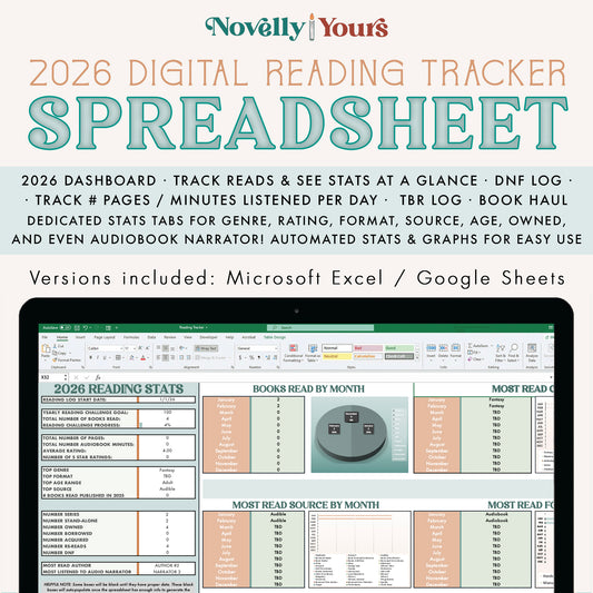 2026 Digital Reading Tracker Spreadsheet