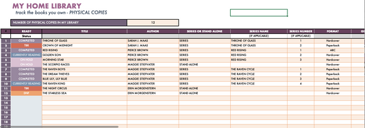Home Library Log & Series Tracker Spreadsheet