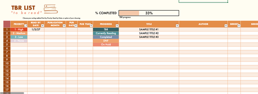 TBR - Review - Challenge Tracker spreadsheet