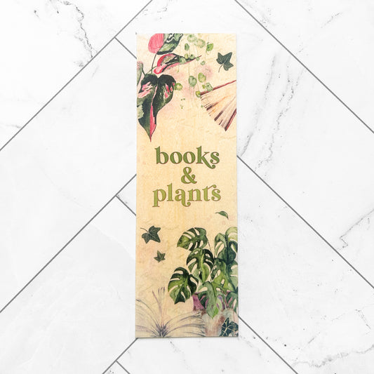 Books & Plants wooden bookmark