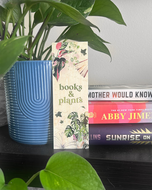 Books & Plants wooden bookmark