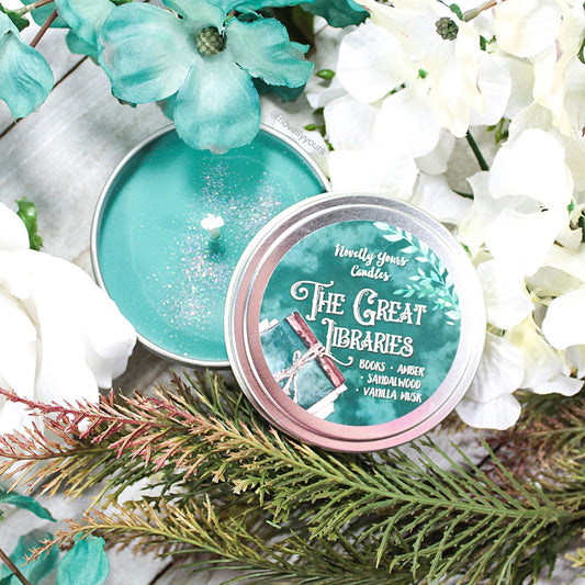 The Great Libraries | 8oz tin | Candle of the Month, inspired by Sorcery of Thorns, Margaret Rogerson - Novelly Yours