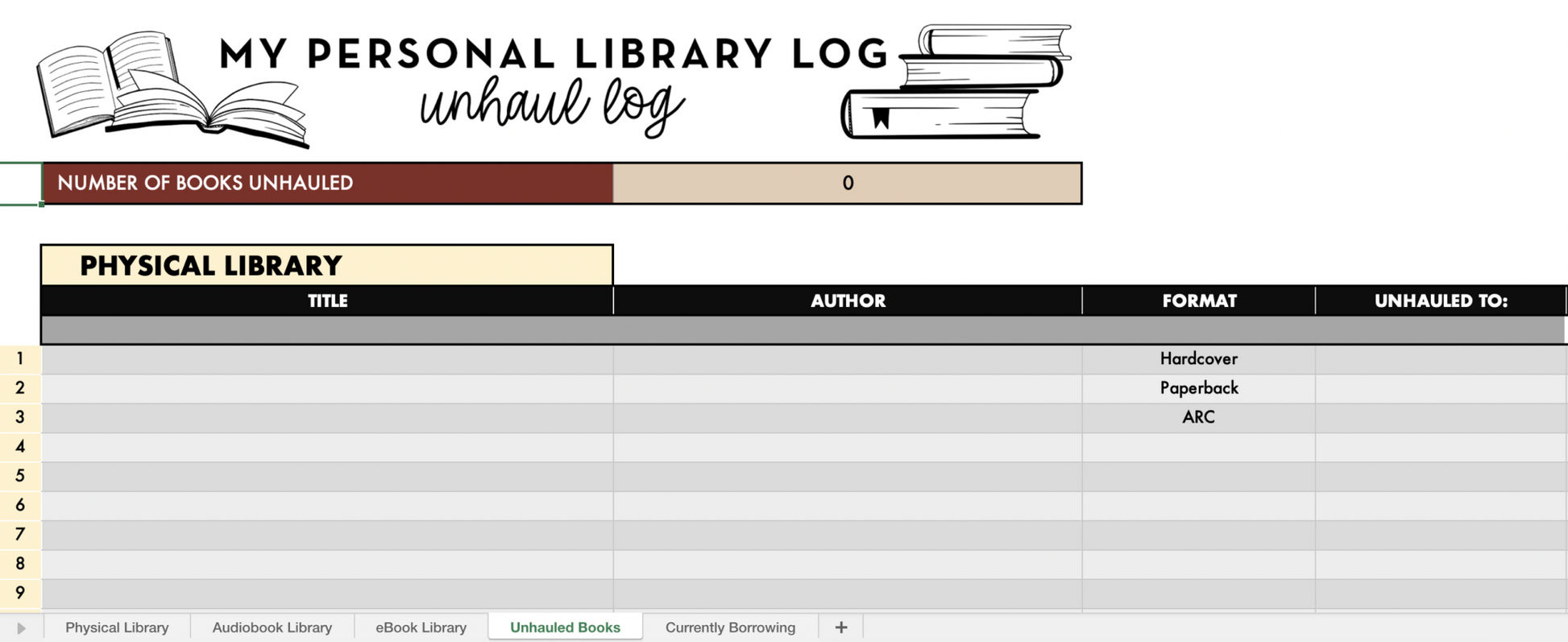 Personal Home Library Log spreadsheet - track your books – Novelly Yours