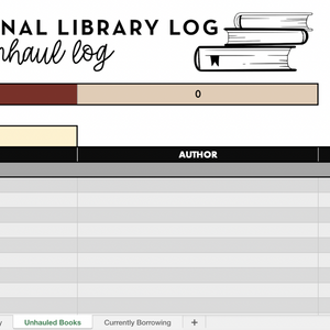 Personal Home Library Log spreadsheet