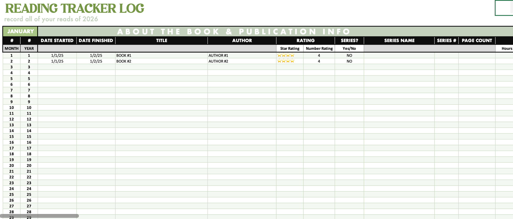 2026 Digital Reading Tracker Spreadsheet