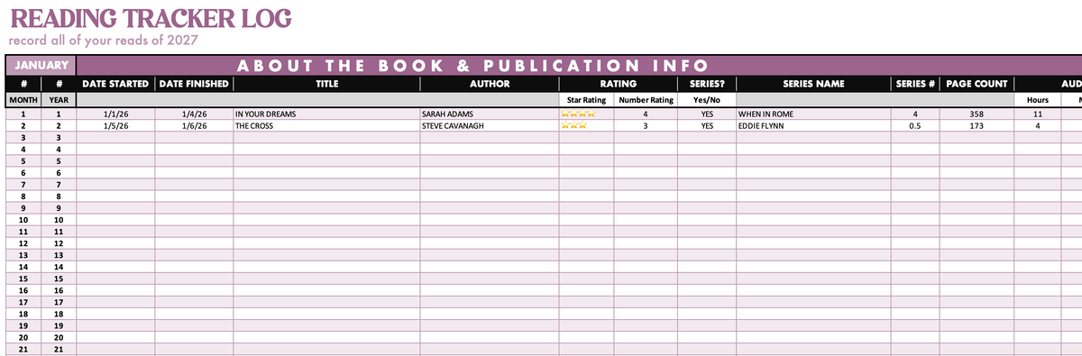 2027 Digital Reading Tracker Spreadsheet