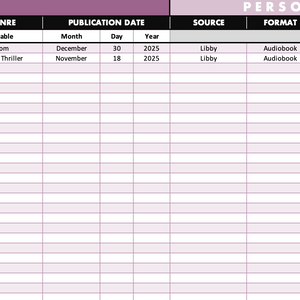 2027 Digital Reading Tracker Spreadsheet