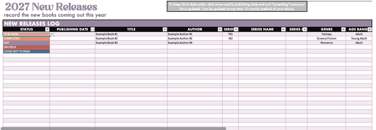2027 Digital Reading Tracker Spreadsheet