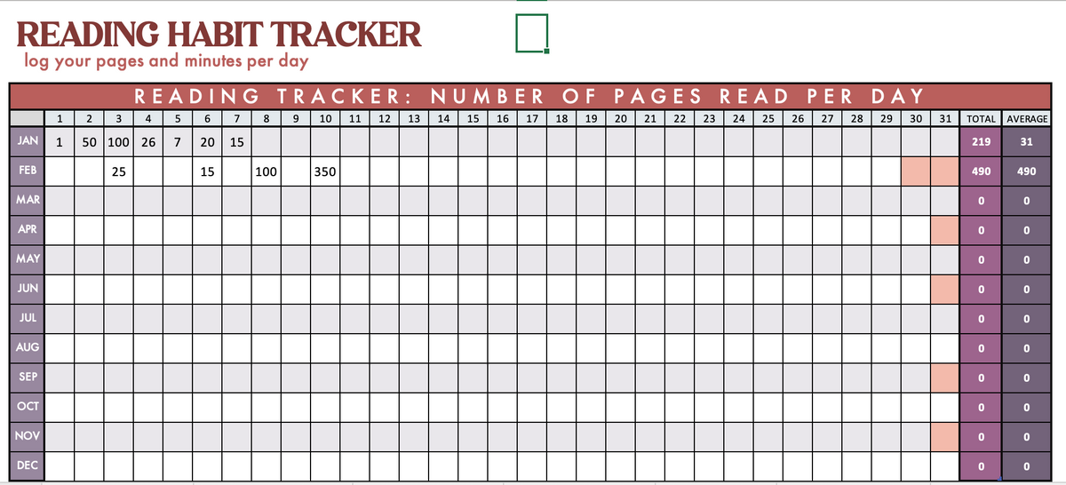 2027 Digital Reading Tracker Spreadsheet