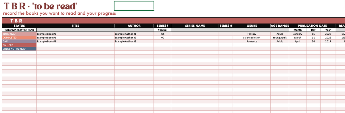 2027 Digital Reading Tracker Spreadsheet
