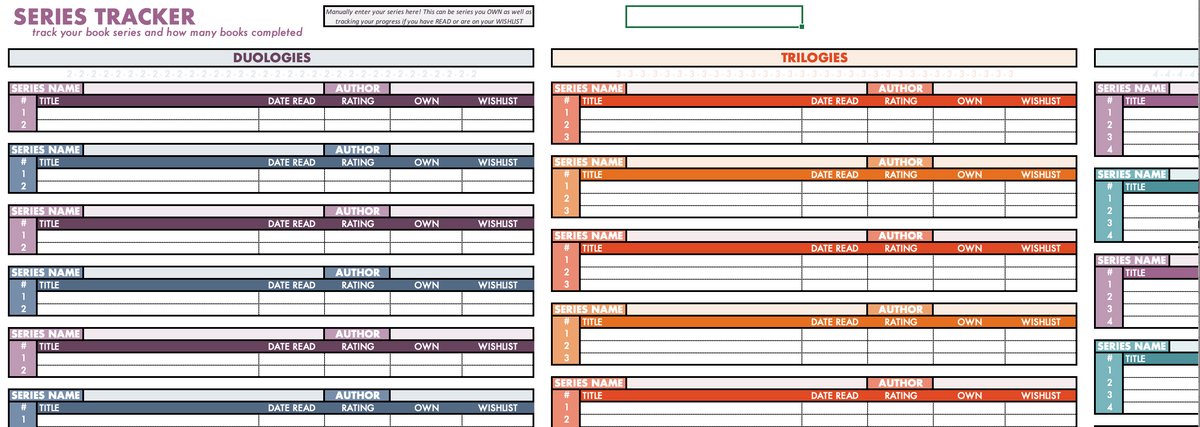 Home Library Log & Series Tracker Spreadsheet
