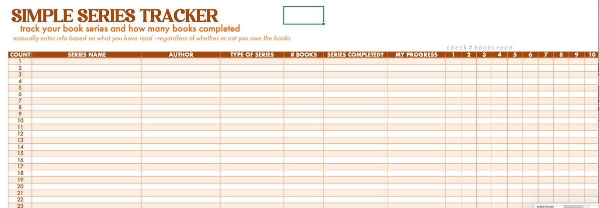 Home Library Log & Series Tracker Spreadsheet