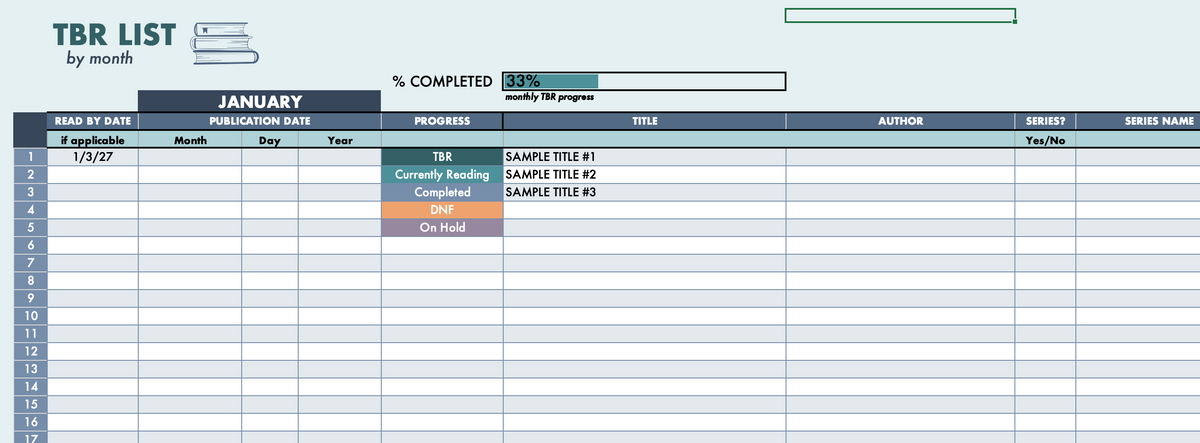 TBR - Review - Challenge Tracker spreadsheet