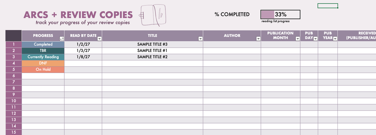 TBR - Review - Challenge Tracker spreadsheet