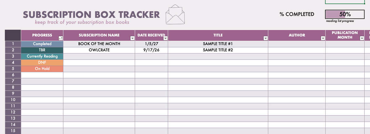 TBR - Review - Challenge Tracker spreadsheet