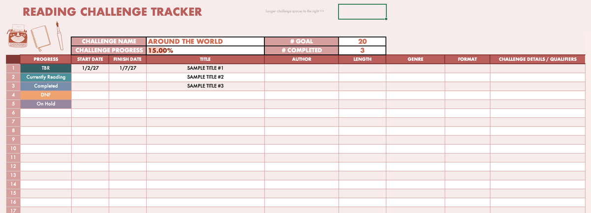 TBR - Review - Challenge Tracker spreadsheet