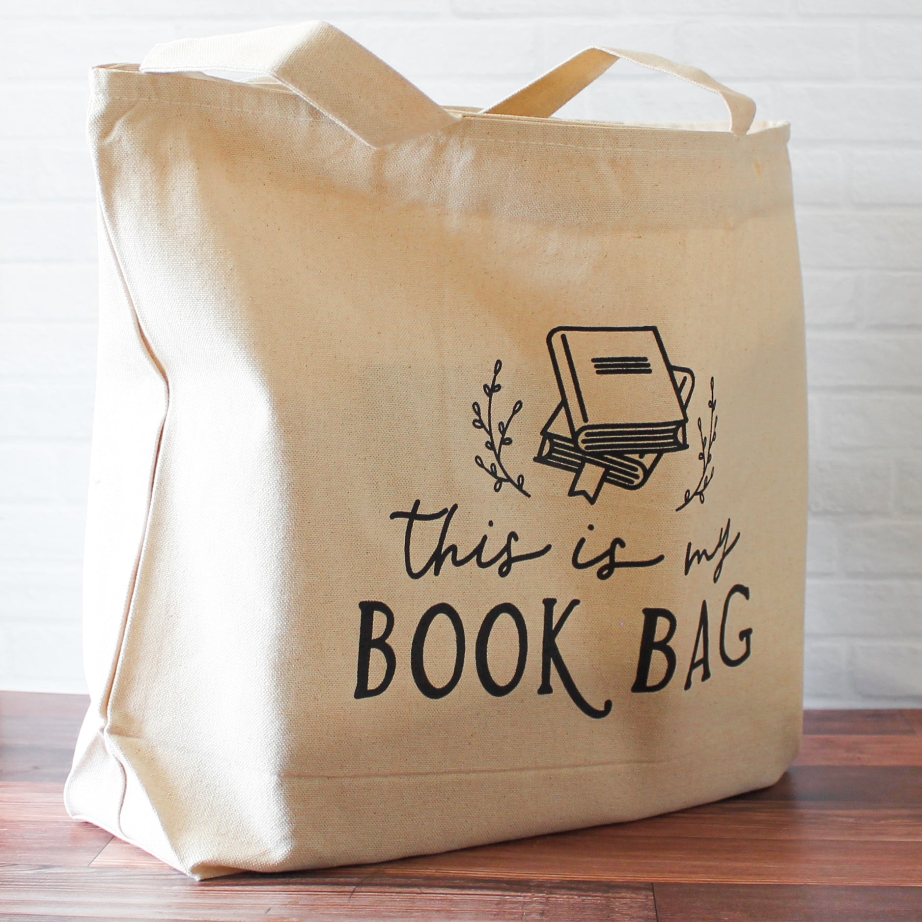cotton canvas tote bag "this is my book bag" library tote bag, bookish shoulder bag
