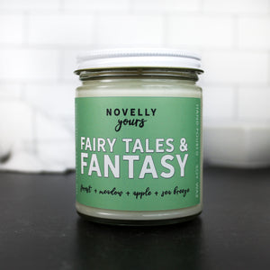 fairy tales & fantasy candle in green label with white lid