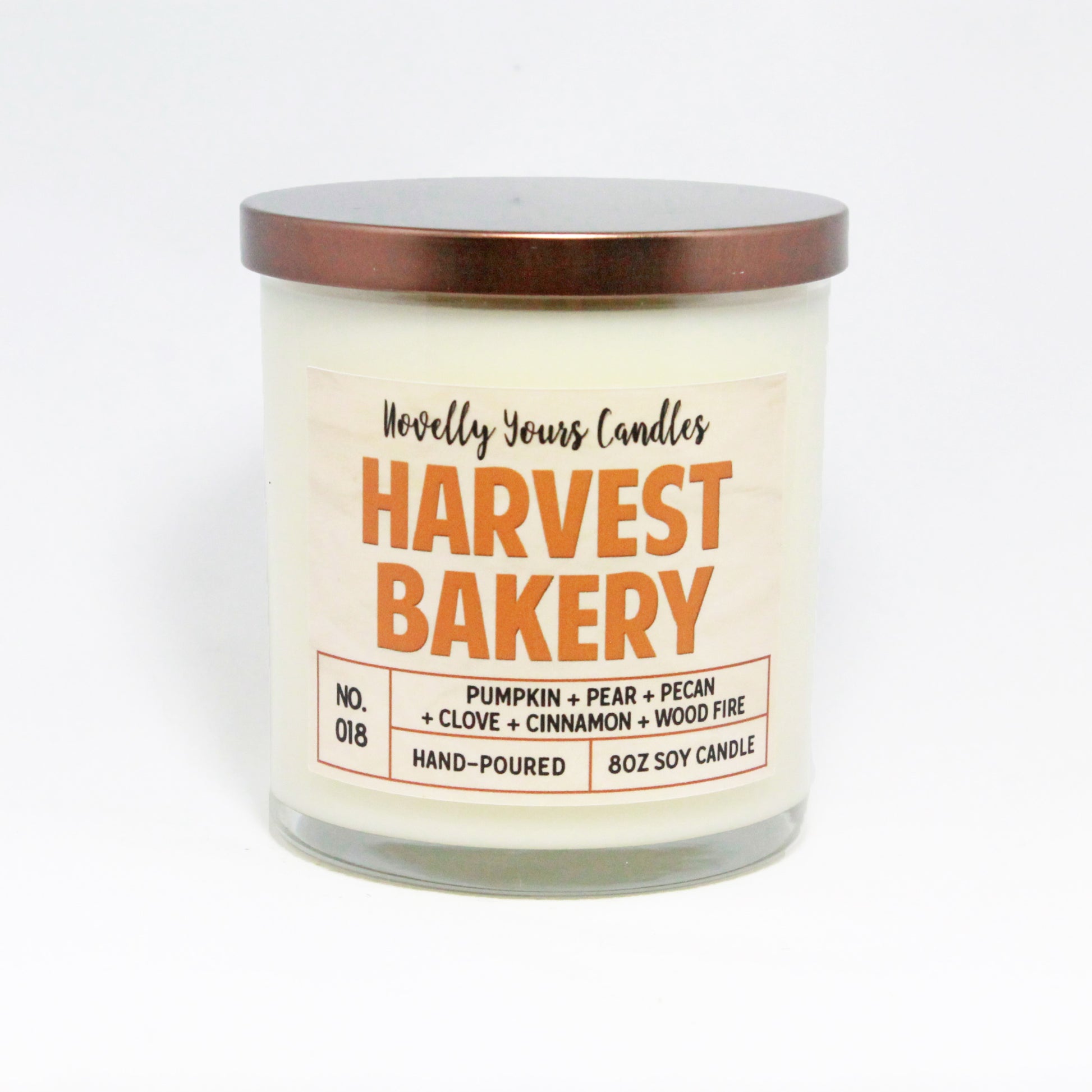 harvest bakery soy wax scented candle in glass tumbler jar with bronze lid