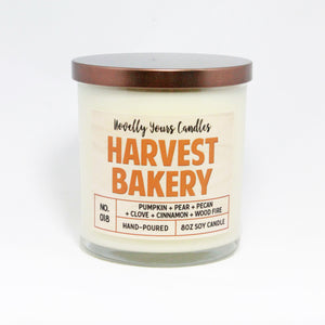 harvest bakery soy wax scented candle in glass tumbler jar with bronze lid