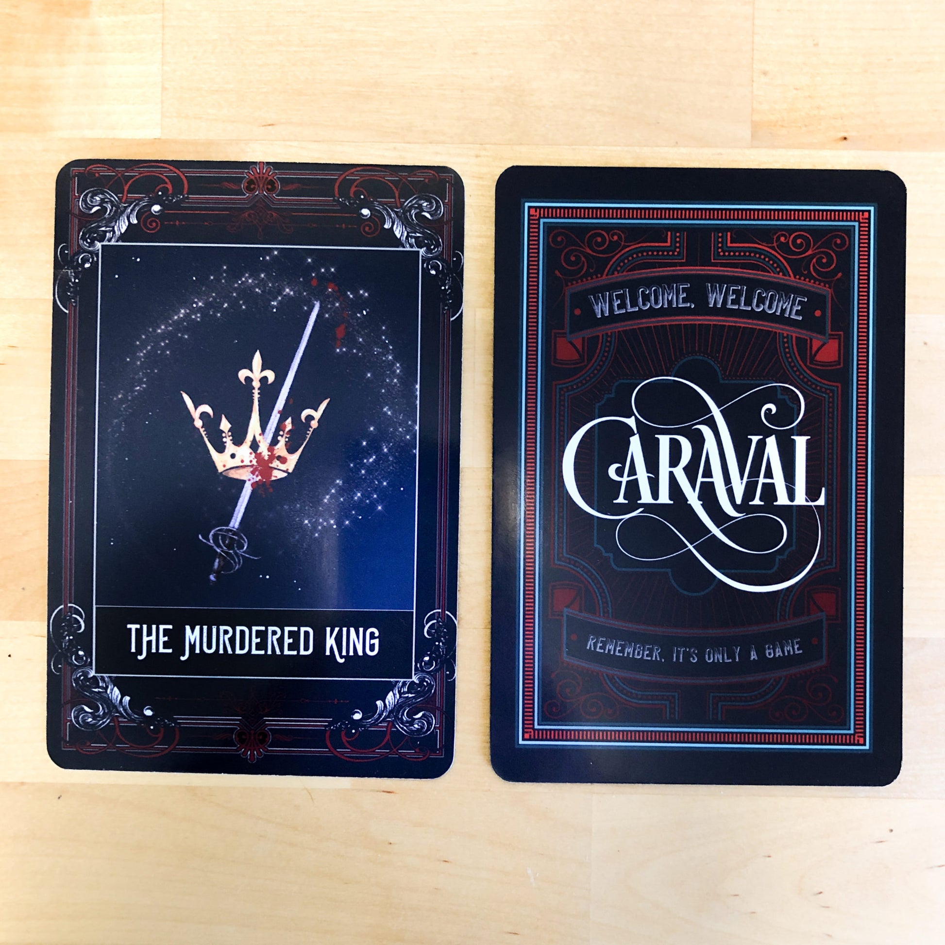 Caraval themed "tarot" card (The Murdered King)