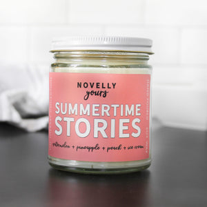 summertime stories bookish scented soy wax candle