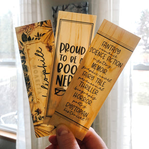 bookmarks made of wood (woodmarks) for readers, book nerds, bibliophiles